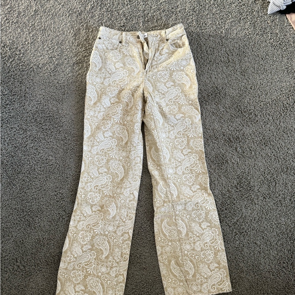 Tiger Mist Paisley Jean Pants in Cream and Tan